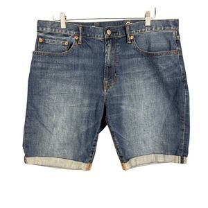Gap‎ 1969 Mens Denim Shorts 36 Medium Blue Cuffed 5-Pocket Stretch 9" Inseam